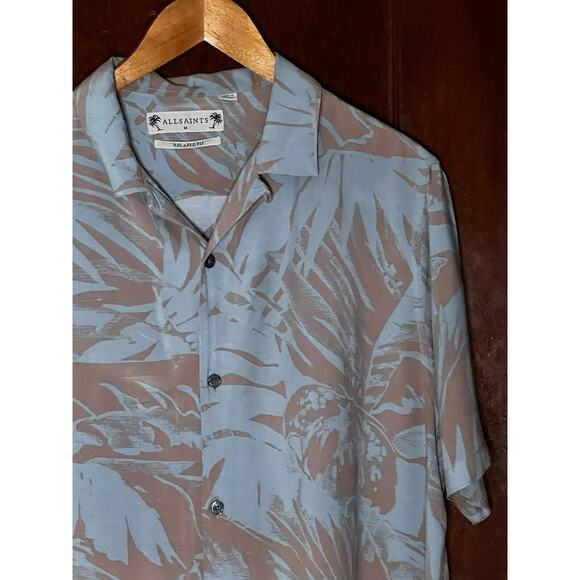 All Saints Other - ALLSAINTS DUSTY PINK ON BLUE LEAF PRINT S/S VISCOSE SHIRT SIZE M / MEDIUM